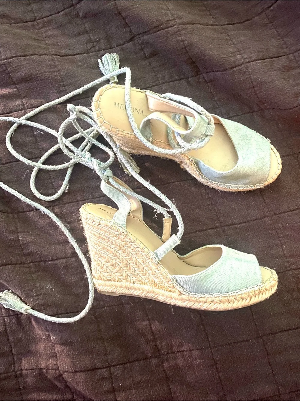 Merona Light Green Espadrille Wedge Sandals with Ankle Wrap
